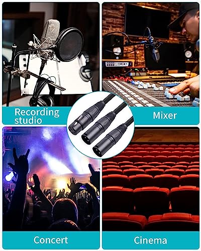 2 Pack XLR Y Splitter, 1.5FT XLR Female to Dual Male, Balanced Mic Audio Cables for Stereo Mic to L&R Audio - color: 1.5FT-2PACK, size: XLR 1 Female to 2 Male