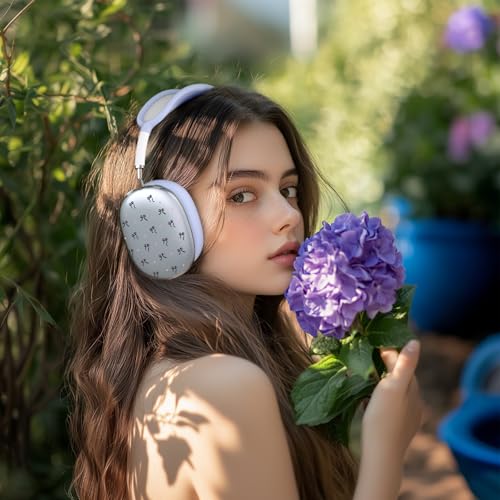 Silicone Case Cover for AirPods Max Headphones, Clear Black Bow Soft TPU Ear Cups Cover/Ear Pad Case Cover/Headband Cover for AirPods Max (2024/2020), Blue - color: Black Bow/Light Blue