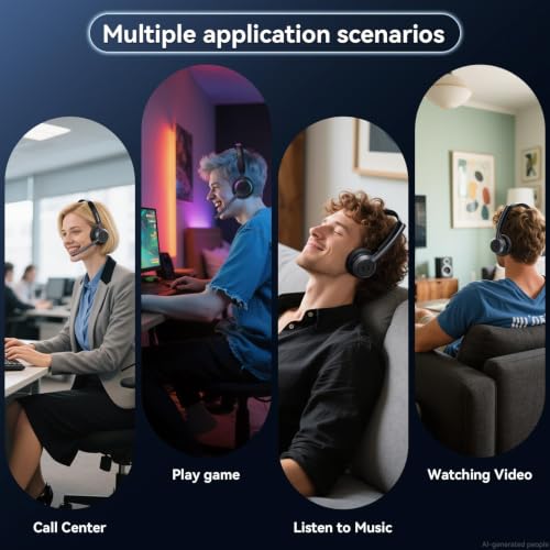 Wireless Headset with Mic for Work, Wireless Headphones with Mic(Noise Cancelling & Mute Button),65H Battery with Charge Base Bluetooth Headset with Microphone for PC/Call Center/Computer/Zooms/Teams