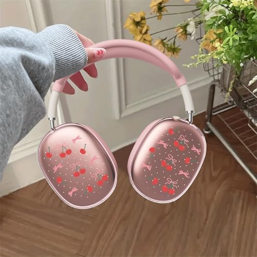 Cute Lovely Girls Clear Case for Airpods Max Headphones Pink Cherry Bows Soft TPU Ear Cups Cover Anti-Scratch Silicone Ear Pad Protective Case 53 Headband Cover for Apple Airpods Max - color: Pink bow cherry 06