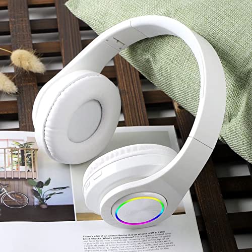 Wireless Bluetooth Headphones with Colorful LED Lights, White | HiFi Stereo Sound,Light Weight,Foldable,Colorful Backlit,Rechageable,Over Ear Headset for PC/Travel/Class/Office/Kids/Adult - color: White