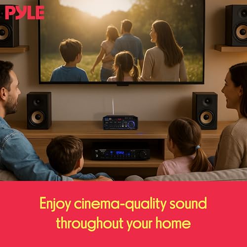 Pyle 200W Bluetooth Compact Power Amplifier - Wireless 2 Channel Audio Receiver with Dual Karaoke Mic Input - RCA - USB-A + SD Card MP3 Player - FM Radio - AUX In - Remote Control - PDA29BU