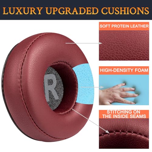 SOULWIT Earpads Replacement for JBL Tune 450BT/Tune 460BT/Tune 500BT/Tune 510BT/Tune 520BT/Tune 530BT/JR 300BT/JR 310BT/E40BT/Junior 320BT, Ear Pads Cushions with Soft Protein Leather - Burgundy - color: Burgundy