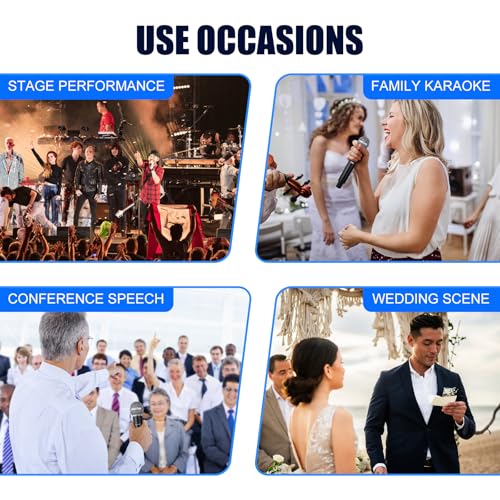 Depusheng Wireless Microphones System with 2 Channels Cordless Handheld Microfono Inalambrico, 200FT UHF Range, Mics with Stable Signal Transmission for Karaoke Singing Party Church Wedding PA Speaker