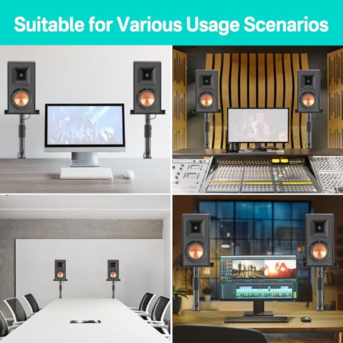 Clamp-on Desktop Speaker Stands Pair for Klipsch Bookshelf Speaker Stand - Height Adjustable Speaker Stand Desk for Klipsch R-50M, R-51M, R-41M, R-15PM and More Speakers Desk Stand Wr Cable Management