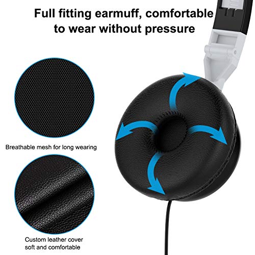 Foldable HiFi Audio Bass Wired Headset Gaming Headphone Over Ear Stereo Wired Headphones for 3.5mm Phone/Tablet Black - color: Black