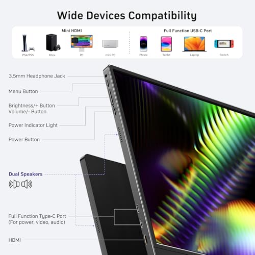 MNN 18.5" 100Hz FHD IPS USB-C HDMI Portable Gaming Monitor | 18.5" FHD IPS 100Hz, built-in stand & dual speakers, USB-C/HDMI, for PC/Phone/PS5/Xbox/Switch, travel gaming. - size: 18.5" 1080P