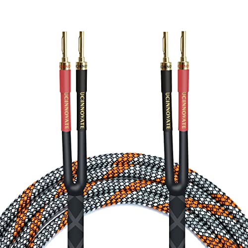 UCINNOVATE Bi-Wire Speaker Cables, 2 Pack OFC 9.8Ft Home Theater Premium Speaker Cable Wire with Gold-Plated Banana Tip Plugs, Audiophile Heavy Duty Braided Speaker Wire for Audio Amplifier Subwoofer - style: 2 x Bi Wired Speaker Wires