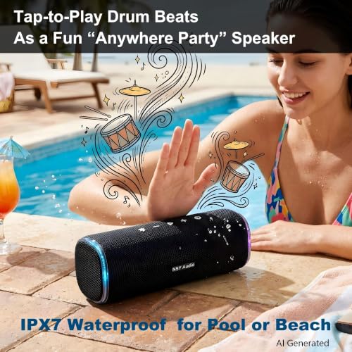 Bass Boosted Bluetooth Bike Speaker, IPX7 Waterproof | 30W RMS (40W Peak) Portable Wireless Outdoor Audio, 25H Playtime, LED Lights, TWS Pairing for Pool, Shower, Gifts (Black) - color: Black