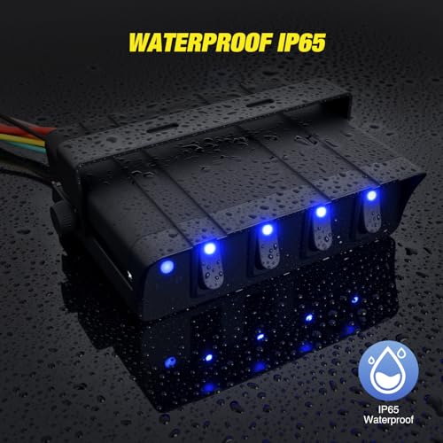 Nilight 4 Gang Rocker Switch Box Waterproof 40Amp Max | SPST Toggle Panel Blue LED 12V 24V 20A for Automotive Cars Vehicles Boats RVs Campers SUVs - color: Blue 4 Gang Switch Box