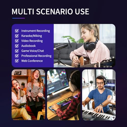 2 In 2 Out Audio Interface Mixer USB Recording Sound Card 48V