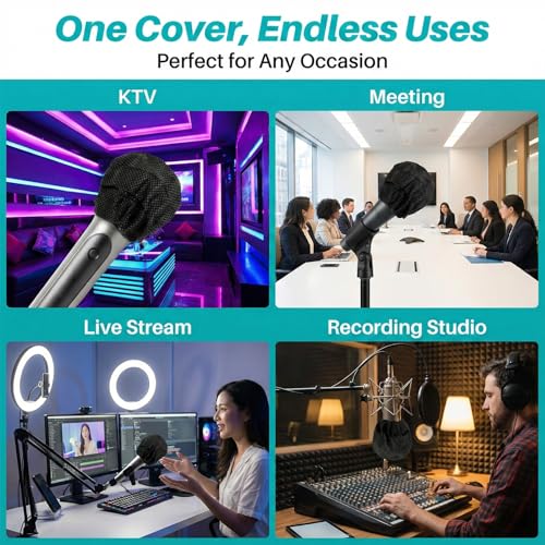 MAQIHAN 100PCS Disposable Microphone Cover - Black Mic Cover Handheld | Microphone Windscreen Bulk Fits Handheld Mics, Microphone Pop Filter, Microphone Mufflter, Protective Cap for KTV Karaoke Bar