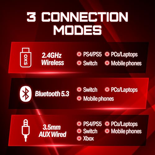 OXS Storm G2 Wireless Gaming Headsets, 7.1 Virtual Surround Sound, 3 EQ Modes, 2.4G Low Latency, 50mm Driver, 40H Playtime, RGB Light, Bluetooth 5.3, Compatible with PC, Console, Mobile, Black - color: Black