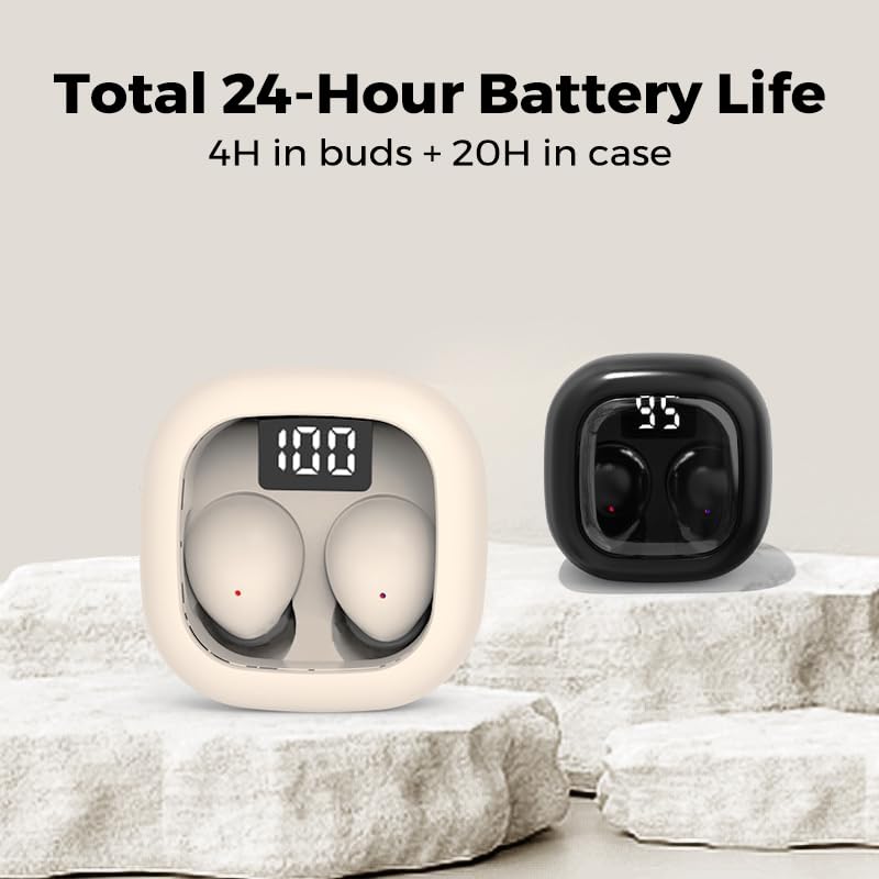 Mini Earbuds for Work and Sleep, Small Bluetooth 5.3 Headphones, 24 Hours Total Battery Life