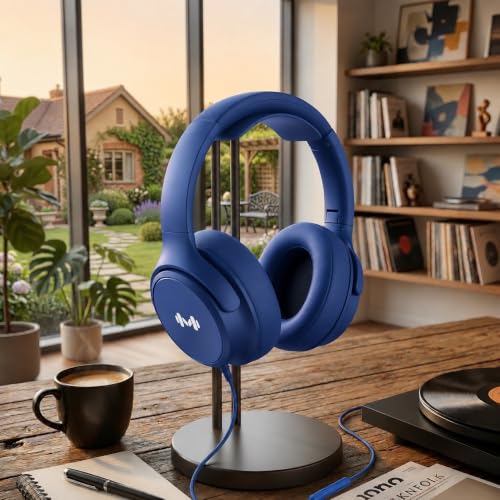 Wired Over-Ear Headphones, Mic, 3.5mm, USB-C Adapter, Dark Blue - color: Dark Blue
