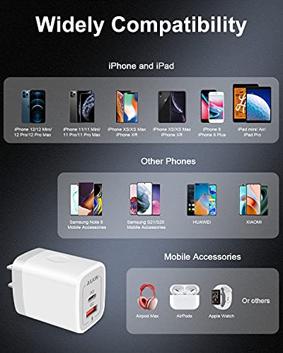 3Pack Dual Port USB-C Wall Plug-in USBC Charger, AILKIN 20W Power Delivery | QC3.0 USB A Double Port Fast Charging Block for iPhone 17 15 14 13 12 Pro Max 14 Pro Mini 16Pro Max 16 Plus 16E X XS Cube - color: White