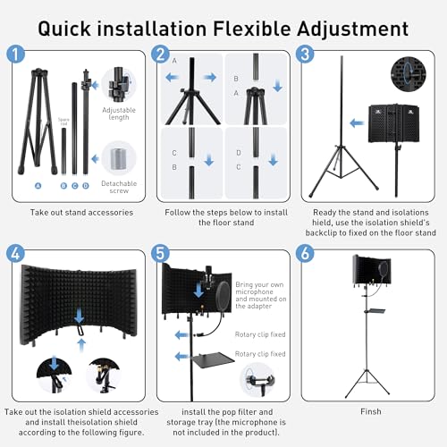 5-Sided Isolation Shield Microphone Stand with Pop Filter