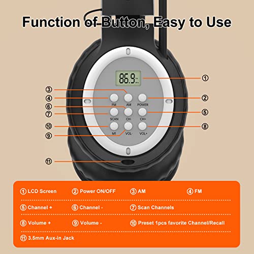 A1 AM FM Radio Headphones 2*AA Battery Operated ((Not Included) | Over Ear Headphone with Radio Bulit In, Best Reception, Comfortable Wear, Easy to Use Gifts for Seniors