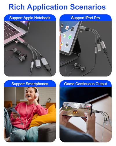 USBC Splitter 1 in 2 Out for USB C Headphone Charging and Data - Lightning & Type C to 3.5mm Audio + USB-C Headphone/Power/Data Transfer/Call Adapter, for Digital USB-C Headphones Only