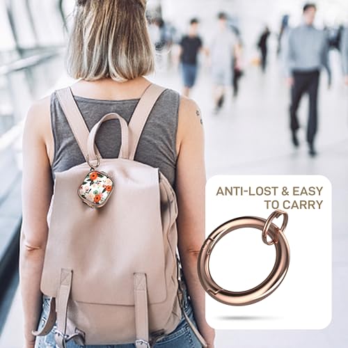 for AirPods 4 Case with Safety Lock, Magsafe Compatible, Red Flower | Double Secure Lock,Drop Protection,Two-Piece Design,with Gold Keychain, Anti Lost, Dustproof, Cute AirPod 4 Case - color: Pink + Red, size: AirPods 4 Case