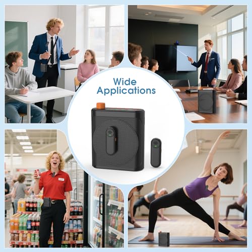 15W Wireless Voice Amplifier with 2 Magnetic Lavalier Mics & Noise Reduction - Bluetooth 5.3 PA System for Teachers, Tour Guide, Yoga - 15H Rechargeable Battery, Waist-Mount Design (Black)