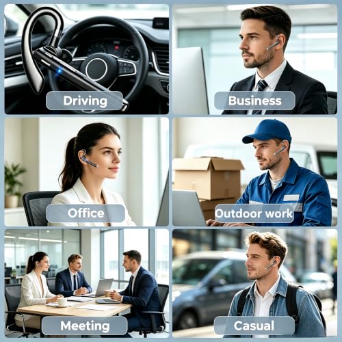 Hsility Bluetoth Headset with Mic for Office 270 Degree Rotatble Wireless Earbuds for Truck Driver - color: Black