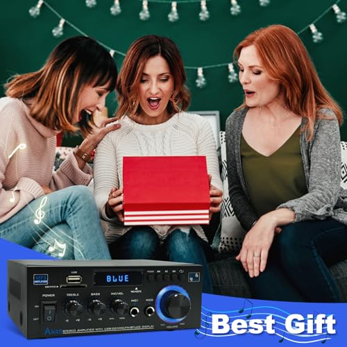 AK45 Stereo Home Audio Amplifier, 5.0 Mini Bluetooth Receiver, 300W *2 Blutooth HiFi Stereo Power Amplifier 2.0 Channel RMS 40W x 2 Home Stereo System with Remote Control Amp W/MIC,USB, RCA,FM Radio