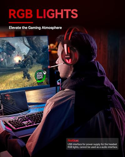 Voistek Wired Gaming Headset with Microphone & Volume Control | Over Ear Computers Headphones with 50mm Drivers for PC, Laptop & Gaming, Compatible with PS4 PS5 - color: Red