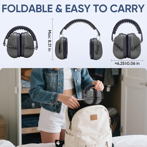 TICONN Noise Cancelling Ear Muffs for Adults, SNR 33dB Hearing Protection, Adjustable Safety Earmuffs for Construction - color: Dark Gray