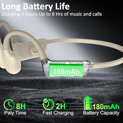 Swimming Headphones, IP68 Waterproof Bone Conduction Headphones, Bluetooth 6.0 &MP3 with32GB Memory Card, Skin Open Ear Swim Earbuds with Adjustable Headband for Swim Cap/Hat, Magnetic Charging(Beige)