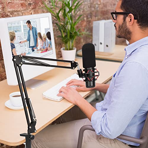 For HyperX Quadcast Boom Arm - Upgraded Mic Stand with Reduce Wind Noises Mic Cover, Adjustable Scissor Mic Arm for Hyperx QuadCast S, 3/8" to 5/8" Adapter Compatible with Most Microphone - color: HyQC Mic Stand