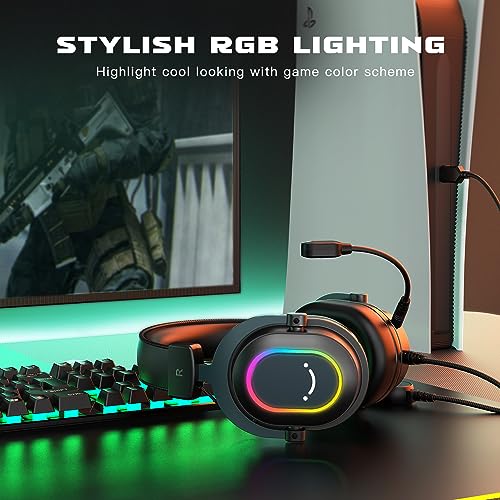 FIFINE PC Microphone USB Headset, Gaming Streaming Bundle for Laptop, Desktop, PS4, PS5, Condenser Mic with RGB Control, Headphone Jack, Headset with 7.1 Surround Sound (A8+H6)