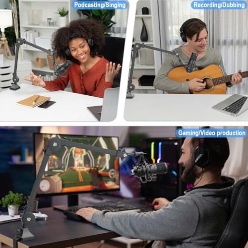 Boom Arm Kit for Microphone with 5/8 Inches Screw Adapter,Strong Microphone Stand Kit,Adjustable Microphone Stand with Desktop Mount Clip, Suitable for Live Streaming, Gaming and Singing