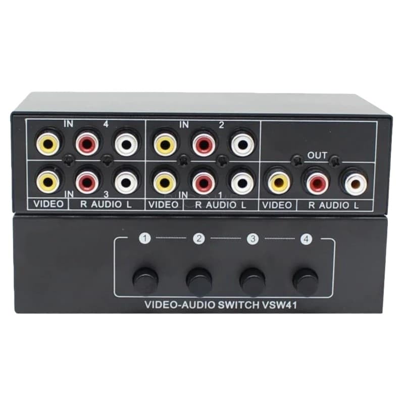 4-Port Video/Audio Switcher, AV/RCA Selector, 4 Inputs, 1 Output, Shared Manual Switching Box