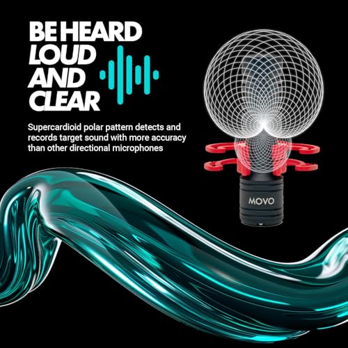 Movo VXR10-PRO Professional Video Microphone for Camera with Rycote Lyre Shock Mount - Shotgun Mic Compatible with DSLR Cameras and iPhone, Android Smartphones