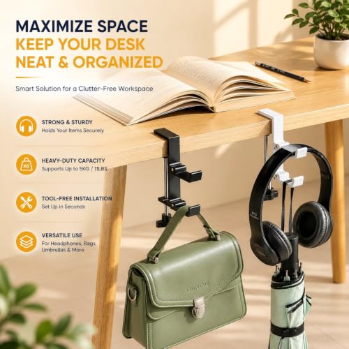 JAKO New Foldable Headphone Stand for Desk, Aluminum Alloy Headphone Holder - Headset Stand Hook Space Save Mount, Universal Fit PC Gaming Headsets Holder Under Desk Clamp for Office, Computer Table - color: Silver