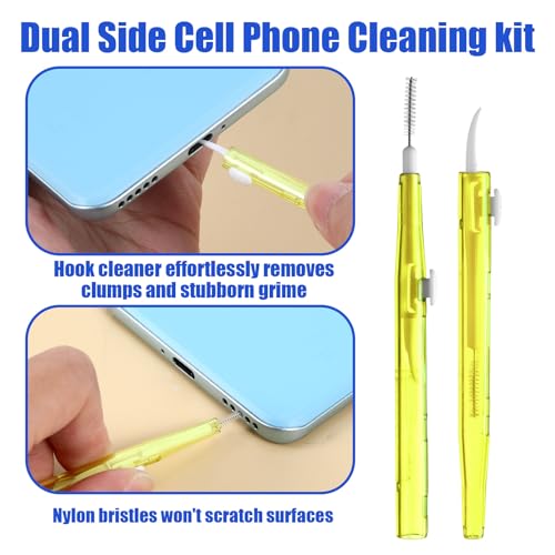 10 Pcs Phone Charge Port Cleaning Tool Kit Anti-Clogging Mini Brushes Cleaner Charging Port Cleaner Dual Side Multifunction Tools for Phone Camera Lens Speaker and Receiver - color: Yellow