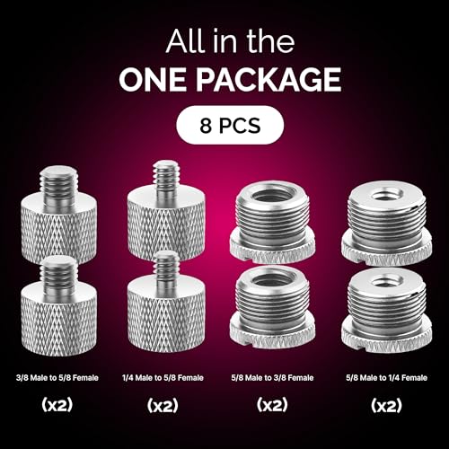 Mic Stand Adapter Set 8 pc - Metal Tripod Adapters Female-Male 5/8-3/8, 3/8-5/8, 5/8-1/4, 1/4-5/8 ADP02 Silver - color: Silver