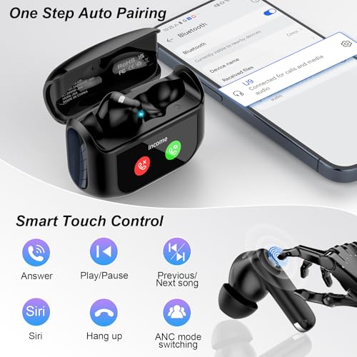Wireless Earbuds, Bluetooth 5.4 Headphones Multi-Function Touch Screen | with 5 EQ Modes, 48H Ear Buds Bass Stereo with ANC Noise Cancelling/Transparency Mode, IPX7 Bluetooth Earbuds for Android/iOS