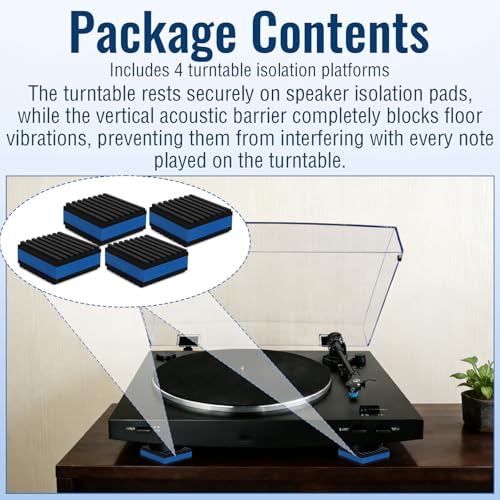 4 Pack Sound Isolation Pads 2 x 2 x 7/8 inches Designed for Turntables | Damping Mats with Textured Rubber & EVA Core Layer, Reduce Vibration and Skipping While Enhancing Musical Clarity