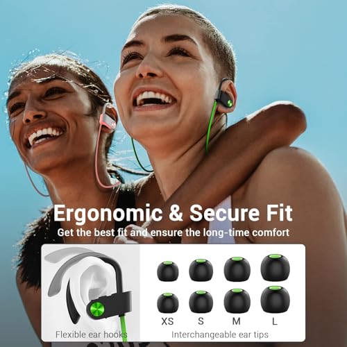 Bluetooth 5.3 Headphones, Wireless Sports In-Ear Earbuds IPX7 Waterproof | 16 Hours Playtime, Sweatproof Stereo Earphones with MIC, Noise Cancelling Headsets for Gym Running Workout, Clear Sound - color: Green