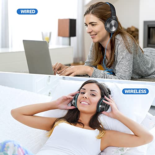 Rydohi Bluetooth Headphones Over Ear, 68H Playtime 3 EQ Music Modes Wireless Headphones with Microphone/Deep Bass, Foldable Lightweight Headset for PC Home Travel Office(Black Blue) - color: Black Blue