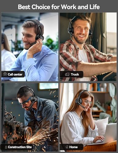 TECKNET Wireless Headset, Bluetooth Headset with Noise Cancelling Microphone - Rechargeable Bluetooth V5.2 Headphones, 50H Playtime & Mic Mute, On Ear Headphones for Trucker/Remote Work/Call Center - color: Deep Black