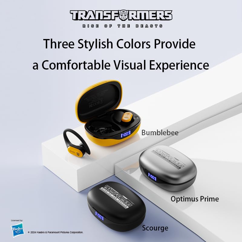 Transformers Earbuds T26 Pro, Bluetooth 5.4 Wireless Gaming Earbuds with Mic, Over Ear Earbuds with Earhooks, 65H Playtime, Deep Bass, IPX5 Waterproof (Bumblebee Yellow) - color: Bumblebee - Yellow