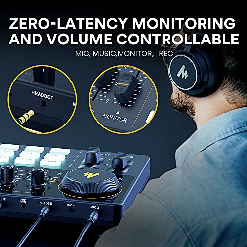 MAONO Podcast Equipment Bundle with Audio Mixer & 3.5mm Mic for Streaming | All-in-one audio production, PC and smartphone-compatible, 4 custom soundpads, for creators, home podcast setup AU-AM200-S6 - color: AU-AM200-S6 Black