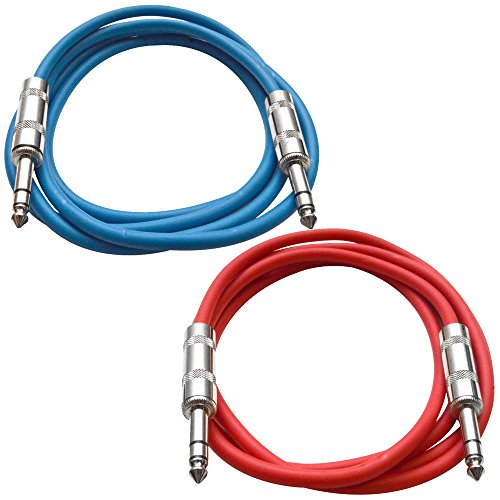 Seismic Audio - SATRX-2-2 Pack of 2' 1/4" TRS Male to 1/4" TRS Male Patch Cables - Balanced - 2 Foot Patch Cord - Blue and Red - color: Blue and Red
