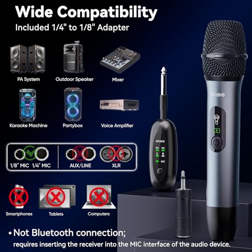 Handheld Wireless Microphone 2Pack with Single Receiver,CarryBag,Blue | all-metal body,200 feet,noise reduction,6.35plug&3.5mmadapter,swappable battery;karaoke,party,weddings,indoor&outdoor stage
