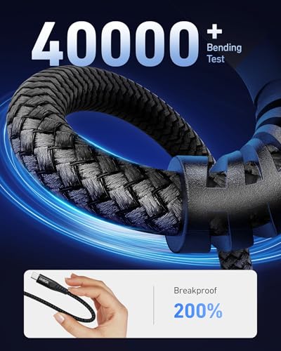 ohbox USB C 케이블 고속 충전 1.8m(6피트), 2팩 USB A to USB C 케이블 CarPlay용 | 내구성이 뛰어난 브레이드 USB 타입 C 아이폰 충전기 USBC 코드 아이폰 17/16/15/프로 맥스/플러스, 삼성 갤럭시 S23 및 기타용 - 블랙 - color: 블랙., size: 6피트, style: USB A to USB C