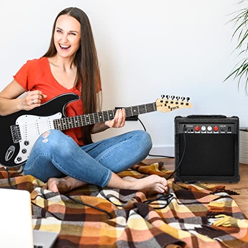 LyxPro Electric Guitar Amp 20 Watt Amplifier Built in Speaker Headphone Jack and Aux Input Includes Gain Bass Treble Volume and Grind - Black - color: Black, size: 20 Watt
