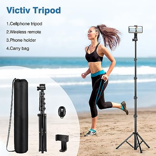 70" Phone Tripod with Remote & Holder, Portable Cell Phone Stand, Selfie Stick for Video Recording, Compatible with iPhone 14/13 Pro Max/Android/Camera - size: 70 inch